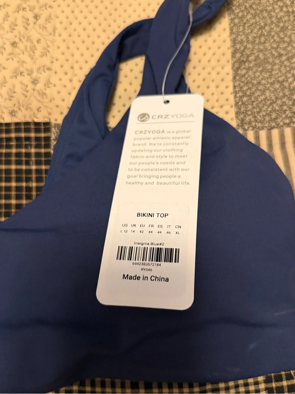 CRZ YOGA Bikini Top Insignia Blue Women Size Large